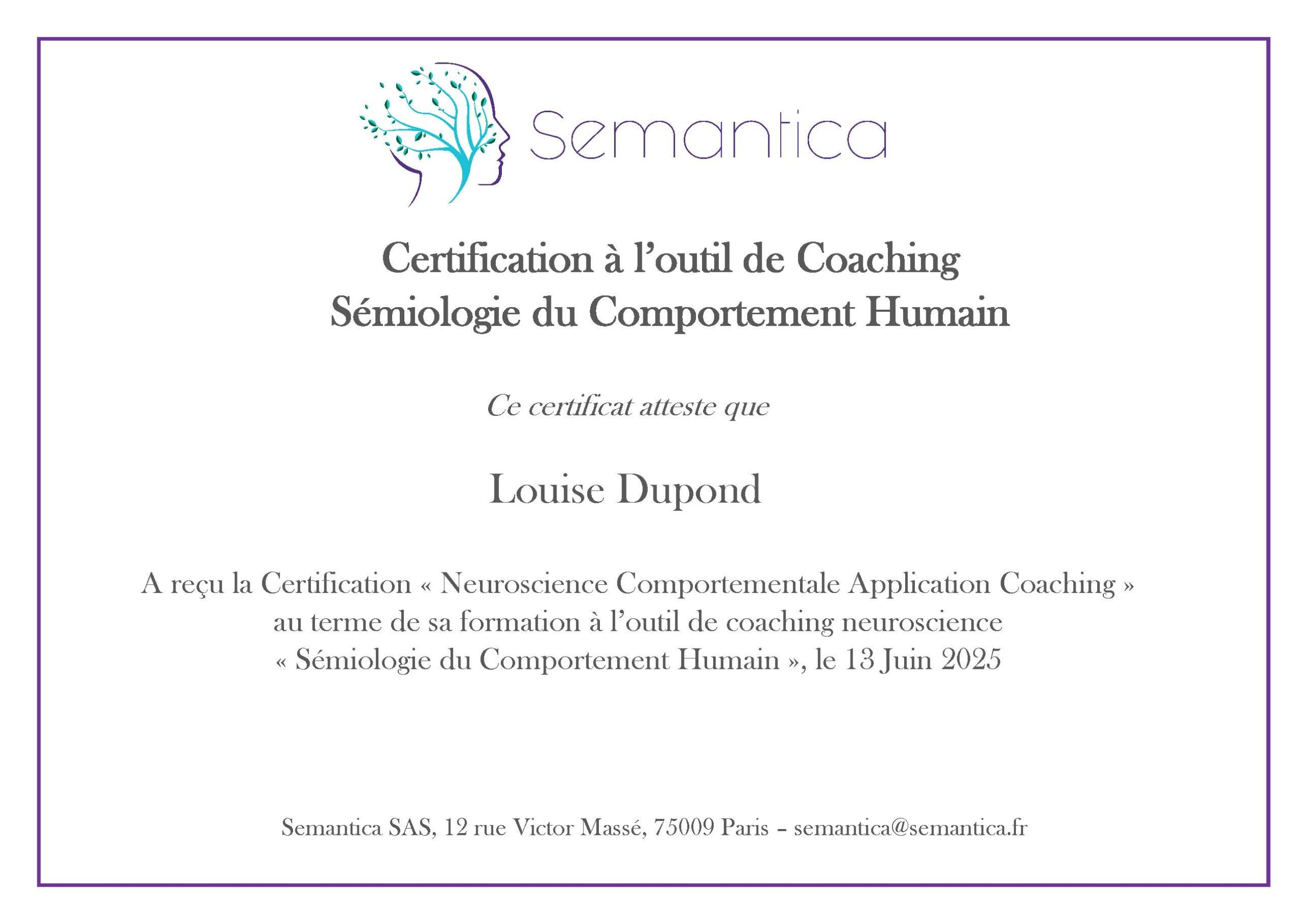 Certification Semiologie du comportement humain